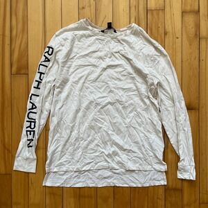 Lauren Ralph Lauren Womens Medium White Long Sleeve Logo Graphic T-Shirt